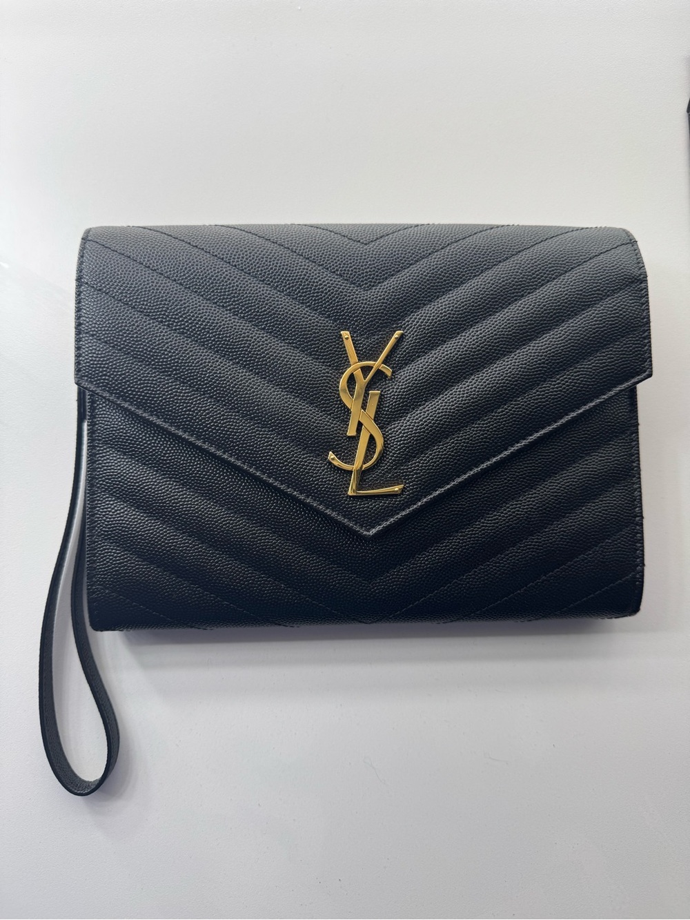 Saint Laurent Cadsandre Matelasse Flap Pouch in Quilted Embossed Black Leather